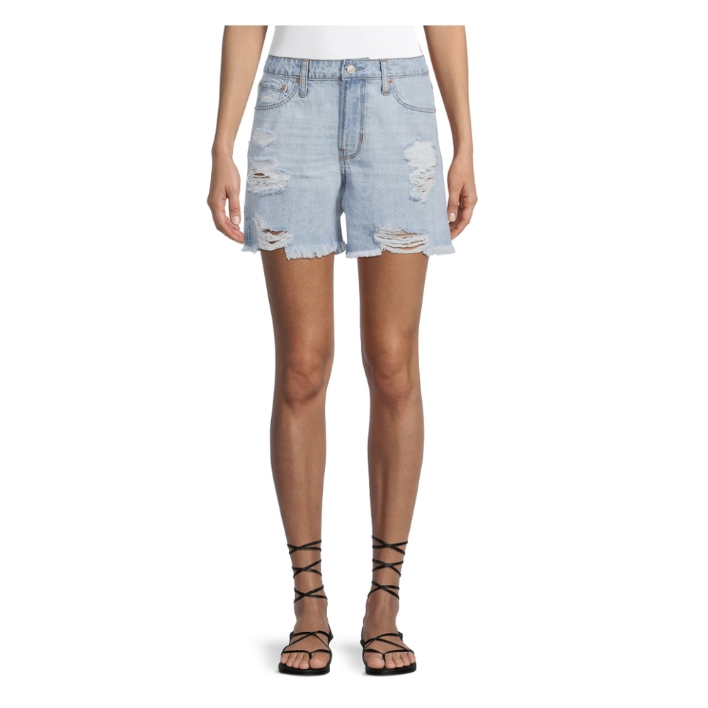Vanilla Star 90s Boyfriend High Rise Distressed Light Wash Shorts
